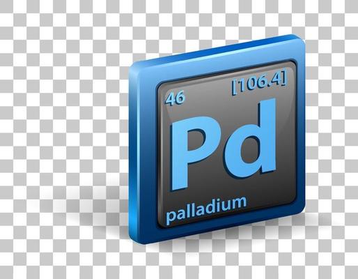 Palladium Chemical symbol with atomic number and atomic mass.