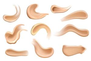 conjunto de frotis de crema cosmética realista. vector