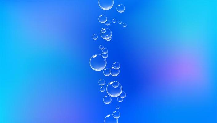 Bright blue background with fizzing bubbles. Fizzy air underwater.