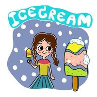 cute girl with ice cream with wording ice cream poster cartoon vector