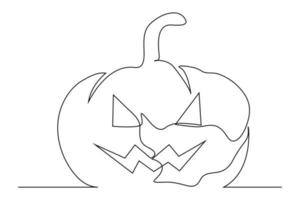 Continuous line drawing of Halloween pumpkin. Vector illustration