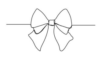 Gift ribbon bow in simple continuous line drawing style. vector