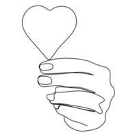 continuous lines red heart on palm love symbol vector