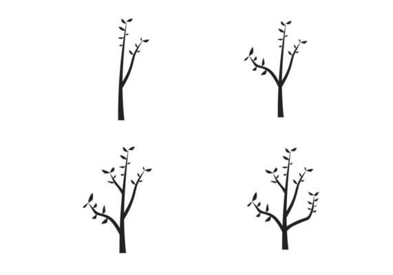 Simple Flowers Tree Set Icon Flat Illustration