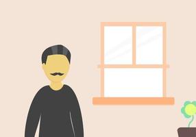 Father at Home with Window and Flowers Flat Design vector