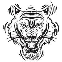 ilustración en blanco y negro de cabeza de tigre enojado vector