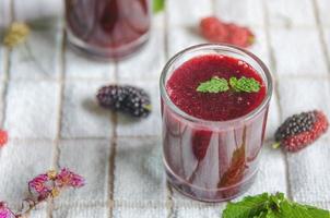 Mulberry juice and mulberry fruit, Fresh berry fruit smoothies. photo