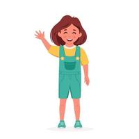 Little girl smiling and waving hand. Greeting gesture vector