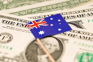 Australia flag on US dollar banknotes money photo