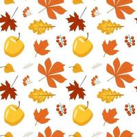 Seamless autumn pattern of leaves and apples