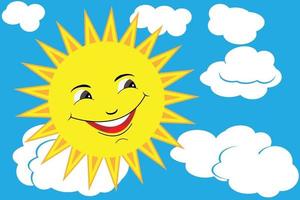 fondo de dibujos animados de sol y cielo sonriente vector