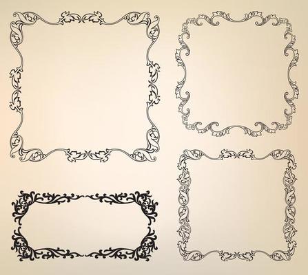Page decor element set. Decorative frame floral line vignette border