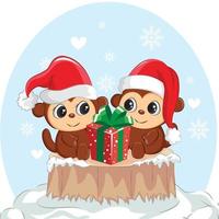Cute monkey for christmas day. vector