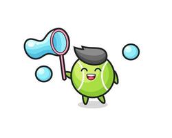 happy tennis ball cartoon playing soap bubble vector