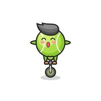 The cute tennis ball character is riding a circus bike vector