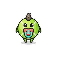 baby tennis ball cartoon character with pacifier vector