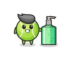 cute tennis ball cartoon with hand sanitizer vector