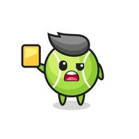 cartoon tennis ball character as a football referee giving a yellow card vector