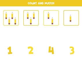 Counting game with cute pencils. Math worksheet. vector