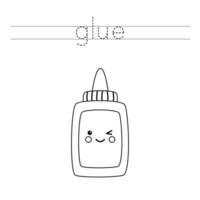 Trace word and color cute kawaii glue. vector