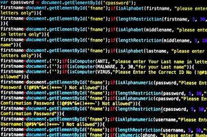 Screen of source code and abstract technology background photo