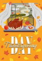 Happy Thanksgiving Day holiday poster. Traditional dish celebration vector