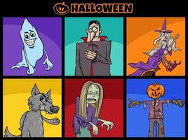 Halloween holiday funny cartoon characters set vector