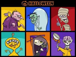 cartoon Halloween funny scary characters set vector