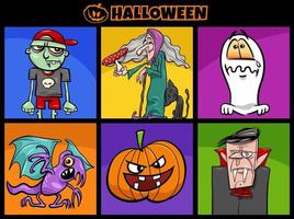 Halloween holiday cartoon spooky characters set vector