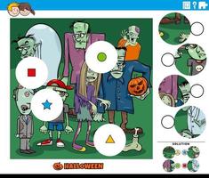 Juego de combinar piezas para niños con personajes de dibujos animados de zombies. vector