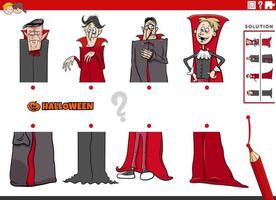 match halves of pictures with comic vampires educational game vector
