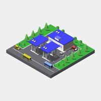 Isometric gas station illustrated on background vector