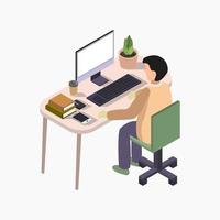 Studying online isometric illustrated on background vector