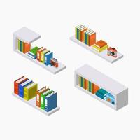 Isometric bookshelf illustrated on background vector