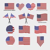 Conjunto de banderas de Estados Unidos ilustradas sobre fondo blanco. vector