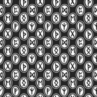 Scandinavian magic runes. Fortune Black and white ink seamless pattern vector