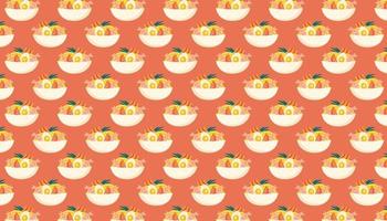 Ramen soup with yellow noodles shrimp bacon egg Pattern banner vector