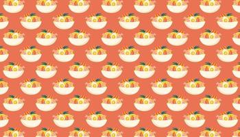 Ramen soup with yellow noodles shrimp bacon egg Pattern banner vector