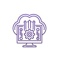 Cloud settings, hosting configuration line icon on white vector