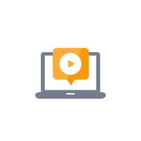 play video, player on laptop screen vector icon