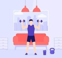 hombre entrenando en casa, vector