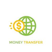 Transferencia de dinero, icono de pagos globales en blanco vector