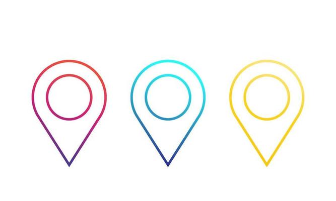 map pointers, location icons, linear pins