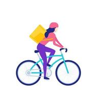 courier riding bicycle, delivery worker on bike isolated on white vector