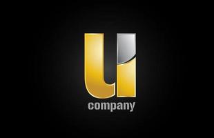 gold silver metal logo u alphabet letter design icon for company vector