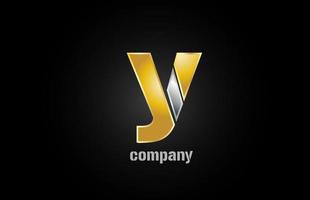 gold silver metal logo y alphabet letter design icon for company vector