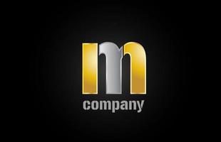 Logotipo de metal plateado dorado m icono de diseño de letra del alfabeto para empresa vector