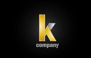 gold silver metal logo k alphabet letter design icon for company vector