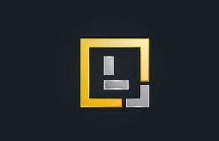 gold silver metal letter L alphabet logo design icon for business vector