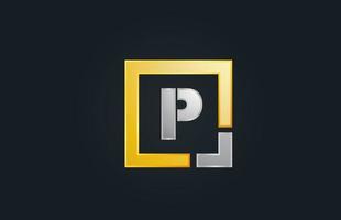 gold silver metal letter P alphabet logo design icon for business vector